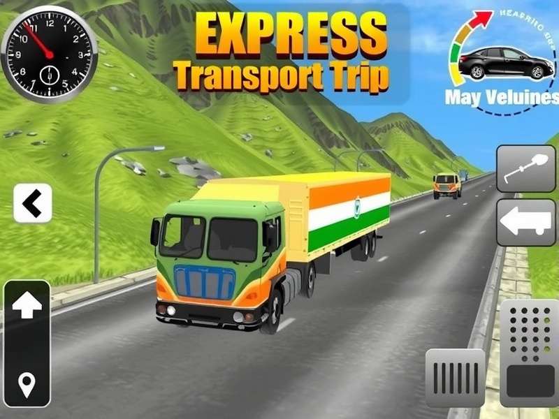 Express Transport Trip gameplay showing Indian truck on mountain road